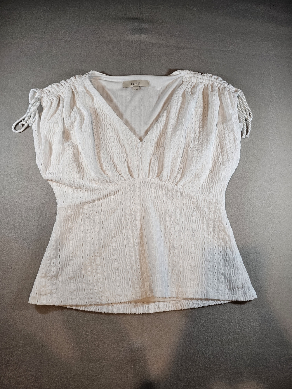 LOFT White Eyelet V-Neck Top Size S